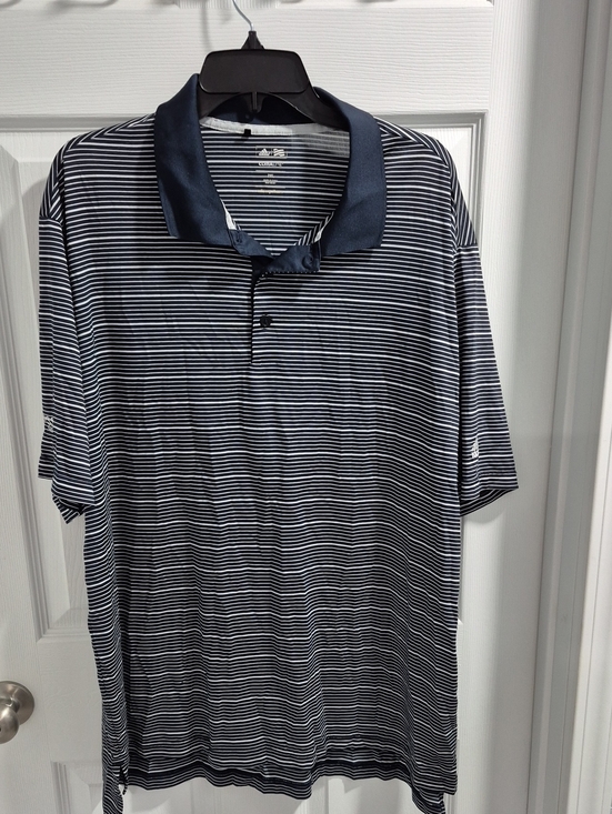 adidas Other - adidas Navy and White Striped Polo with Solid Navy Collar